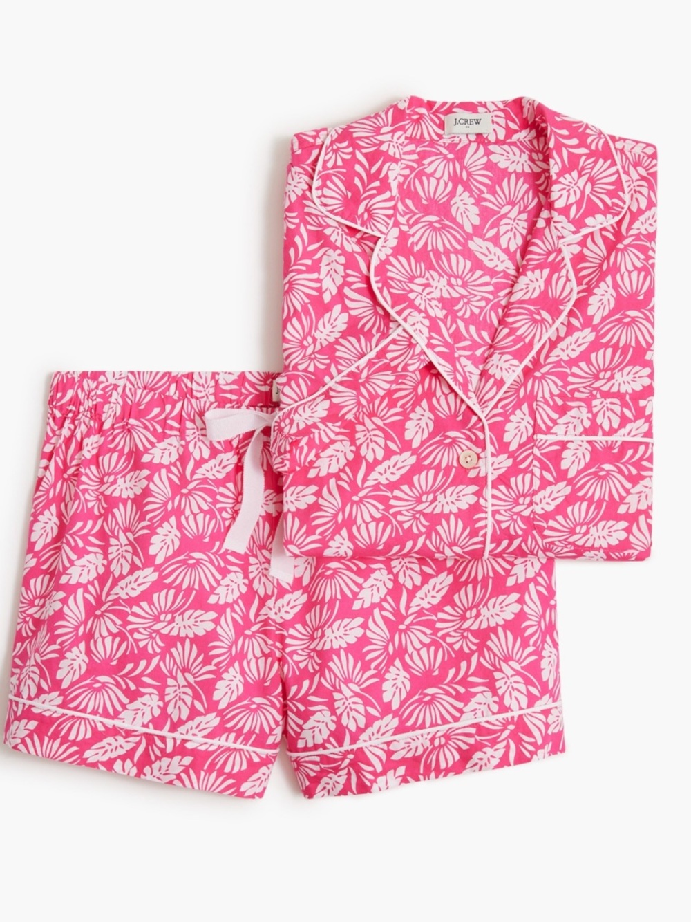J. Crew Pink and White Leaf-Print Pajama Set